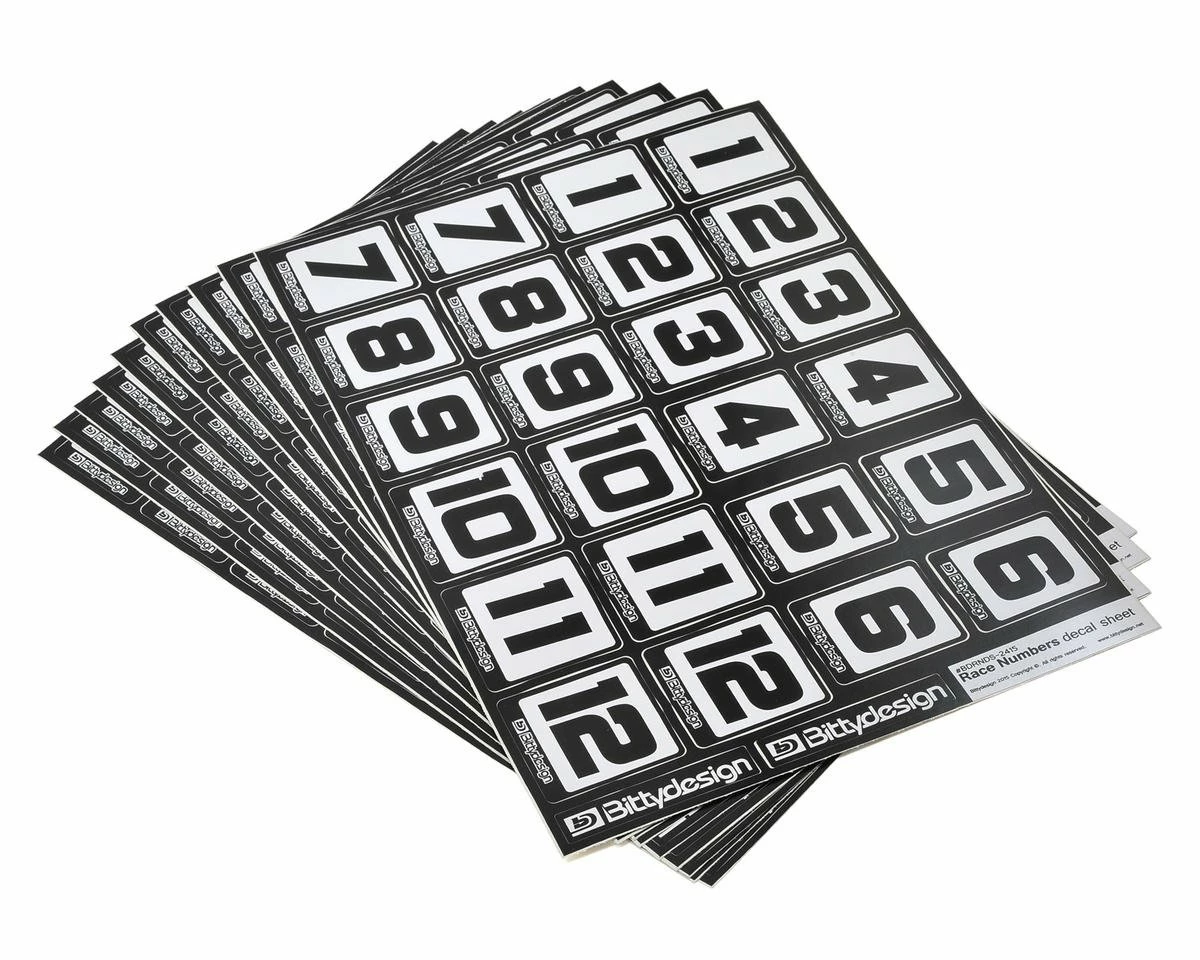 Bittydesign Race Number Decal Sheet (Large Pack - 10 Sheets) 1 Bittydesign Race Number Decal Sheet (Large Pack - 10 Sheets)