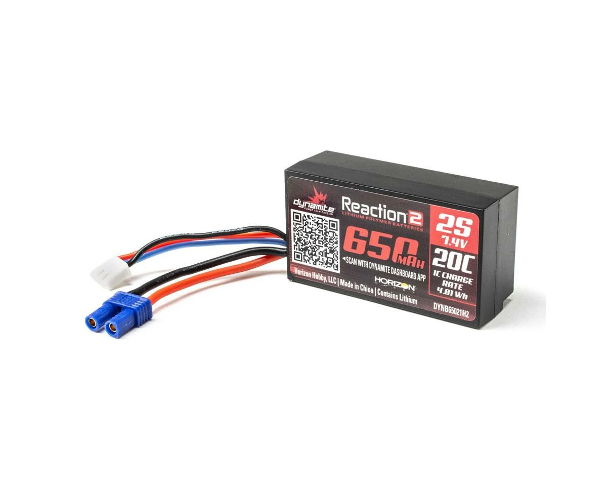 Dynamite Reaction 2S 20C Hard Case LiPo Battery w/EC2 Connector (7.4V/650mAh) 1 Dynamite Reaction 2S 20C Hard Case LiPo Battery w/EC2 Connector (7.4V/650mAh)