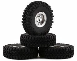 HobbyPlus CR-18 Grabber M/T 1.0" Pre-Mounted Tire Set (Chrome) (4) (Beadlock)