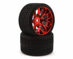 Sweep Road Crusher Belted Pre-Mounted Monster Truck Tires (Red) (2) (1/2 Offset) w/17mm Hex