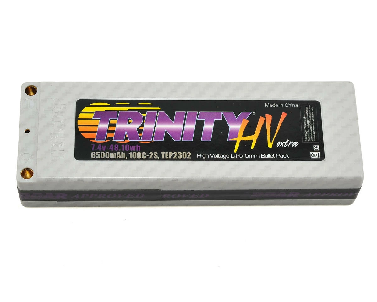 Trinity Hi-Voltage 2S 100C Hardcase LiPo Battery (7.4V/6500mAh) 5mm Bullets 1 Trinity Hi-Voltage 2S 100C Hardcase LiPo Battery (7.4V/6500mAh) 5mm Bullets